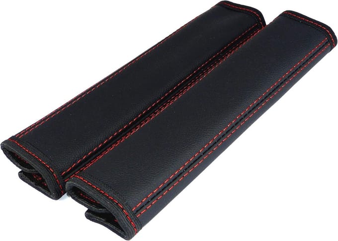 Belt Protectors - Genuine Leather Shoulder Pads - Set of 2 with Red Seam