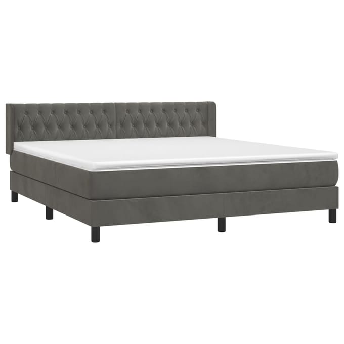 vidaXL - Boxspring - met - matras - fluweel - donkergrijs - 180x200 - cm