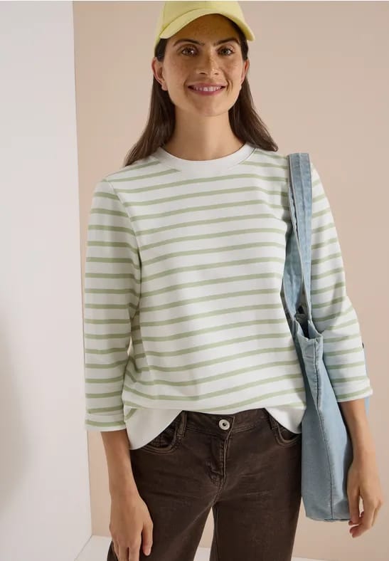 Sweatshirt met 3/4-mouwen, ronde hals en strepen