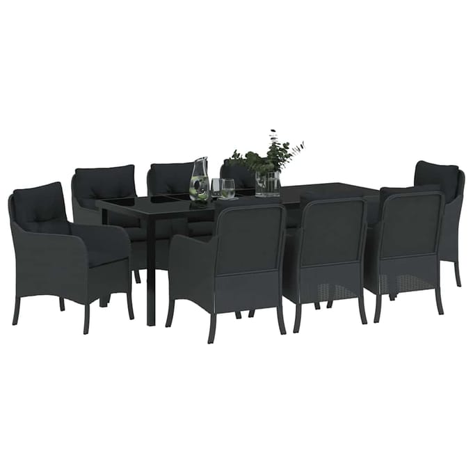 vidaXL - Tuin - Eettafel - Set - 9 - st - Zwart - poly - rattan