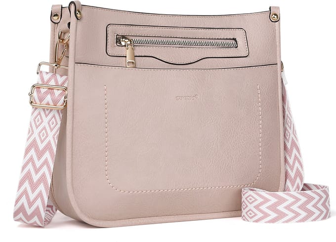 TAN.TOMI Dames Schoudertas – Middelgrote Crossbodytas / Multi Pochette Handtas met Verstelbare Brede Schouderriem - Roze