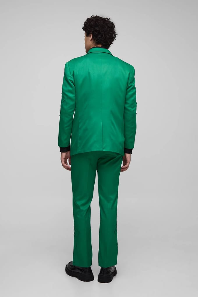 Straight Fit Cross Applique Suit Trouser | Green | Size Small