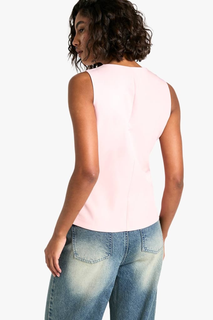 boohoo Dames Hoge Geweven Getailleerd Gilet | Baby Roze | Maat: 36