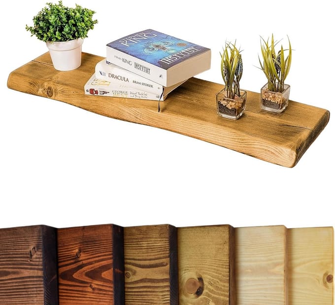 Waney Live Edge Zwevende Plank Massief Grenen Donker Eiken Afwerking 80cm