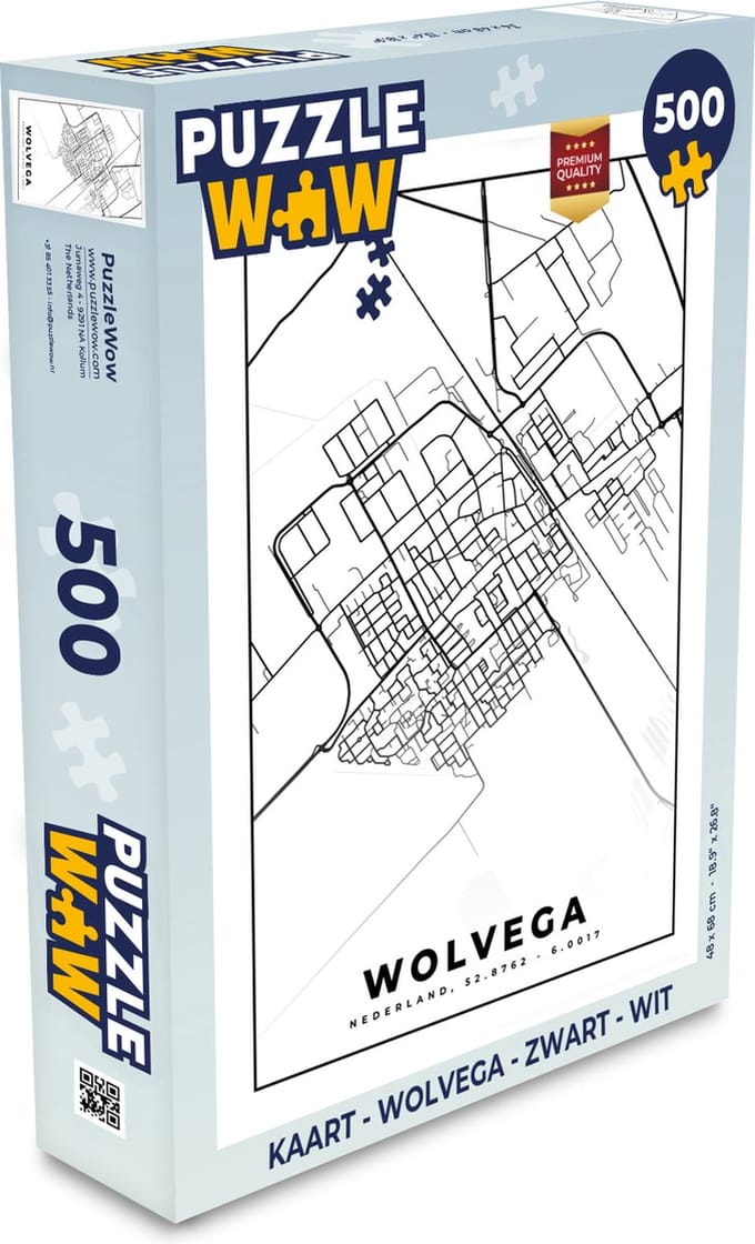 Puzzel Kaart - Wolvega - Zwart - Wit - Legpuzzel - Puzzel 500 stukjes