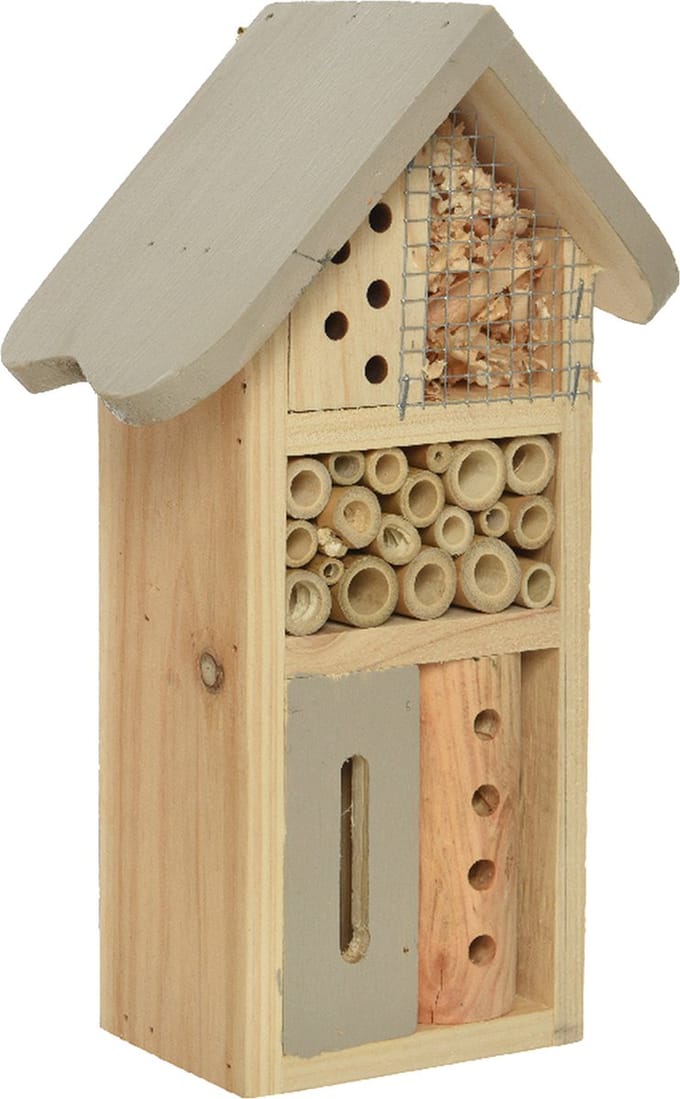Decoris Insectenhotel - bamboe hout - 9 x 16 x 26 cm - groengrijs