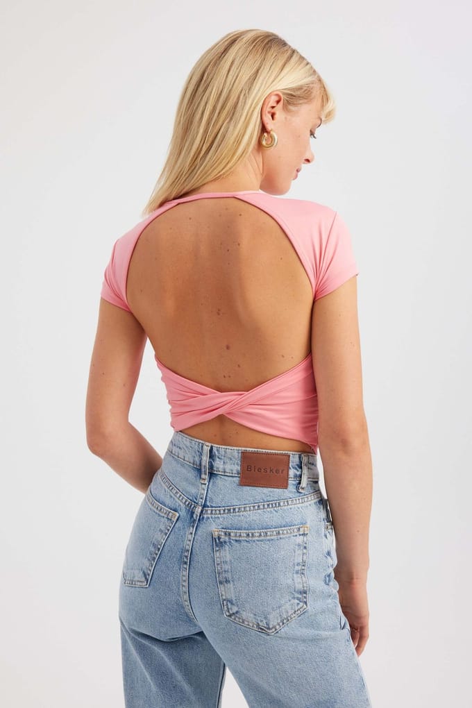 Ronde Hals Kruis Rug Korte Mouw Crop Top