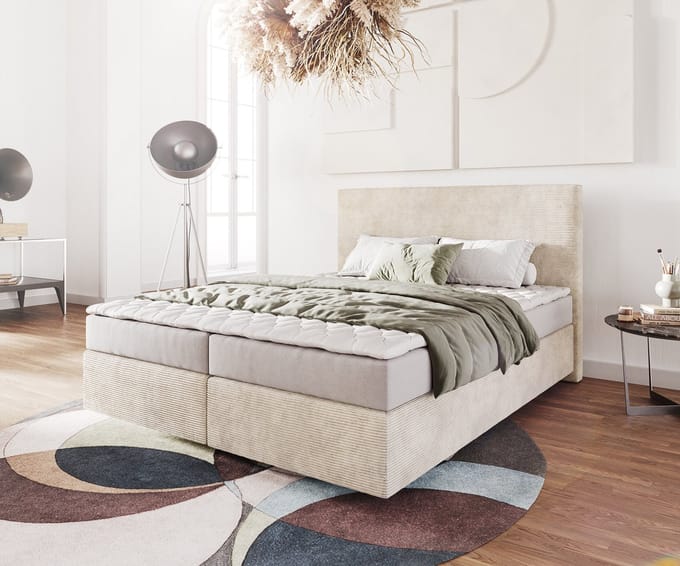 Boxspringbed Dream-Well Cord Beige 160x200 cm met Matras en Topper