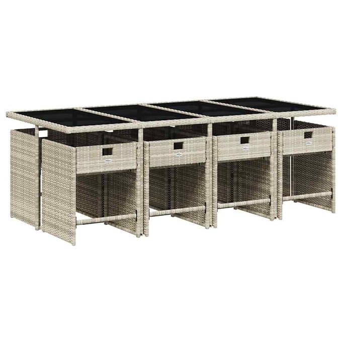 vidaXL - 9-delige - Tuinset - met - kussens - poly - rattan - lichtgrijs
