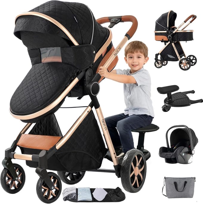 Kinderwagen met platform - Duo kinderwagen trio - Reizen met kinderen - Inklapbaar met één klik