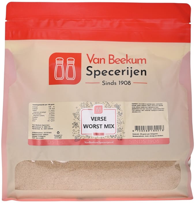 Van Beekum Specerijen - Verse Worst Mix - 2 KG (hersluitbare stazak)