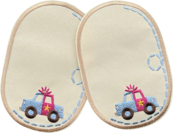 Knie Elleboog Strijk Stukken Patch Set Politieauto 7.9 / 11.6 cm / Beige