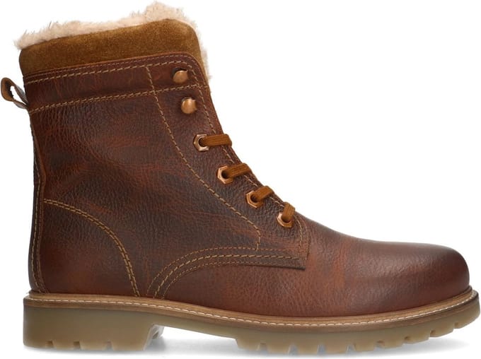 Manfield - Heren - Cognac leren boots met imitatiebond - Maat 40
