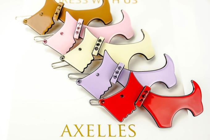 Luxe haarspeldje hondje & strass (2 set-violet)