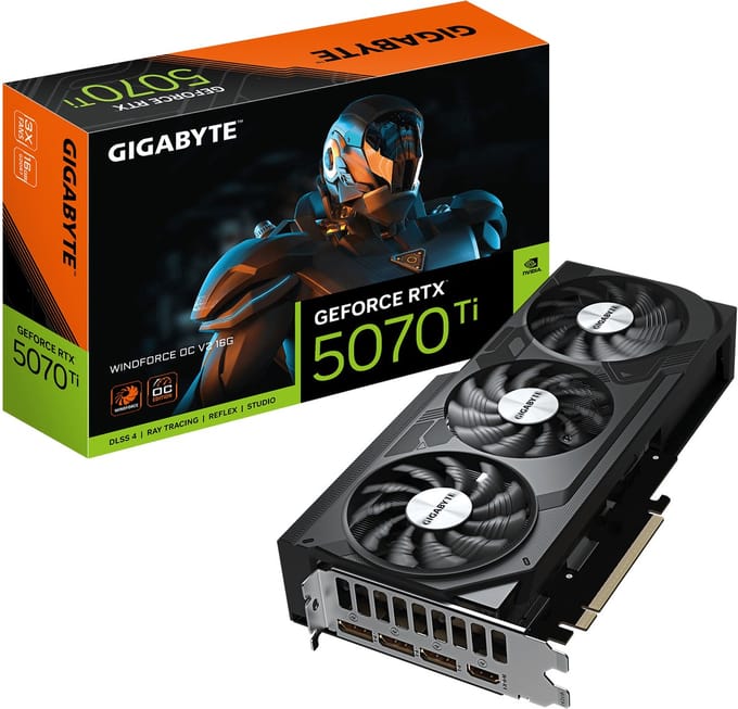 GIGABYTE GeForce RTX 5070 Ti WindForce 3 OC V2 - 16GB GDDR7 RAM - Grafische kaarten