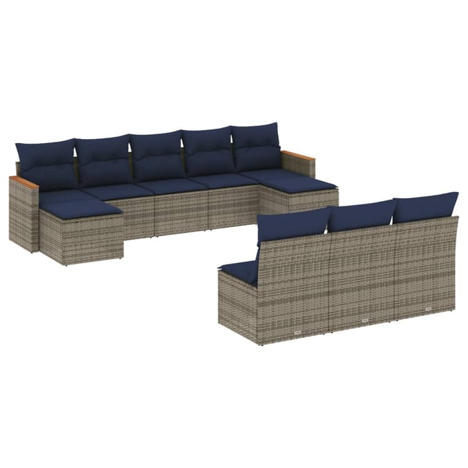 vidaXL - 10-delige - tuinbankset - met - kussens, - grijs - polyrotan
