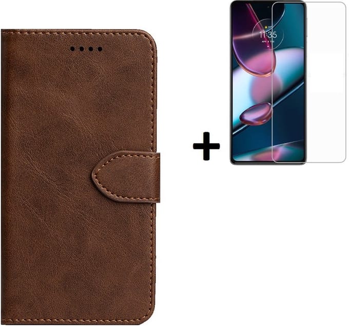 Hoesje Geschikt voor Motorola Moto E30/ Moto E40 - Screenprotector Motorola Moto E30/ Moto E40 - Wallet Bookcase Bruin + Screenprotector