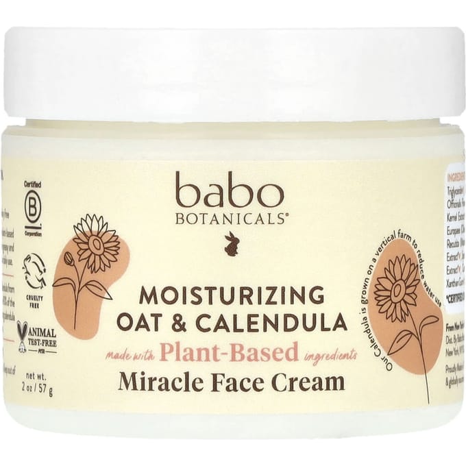 Babo Botanicals, Miracle Gezichtscrème, Hydraterende Haver & Calendula, 2 oz (57 gr) beige