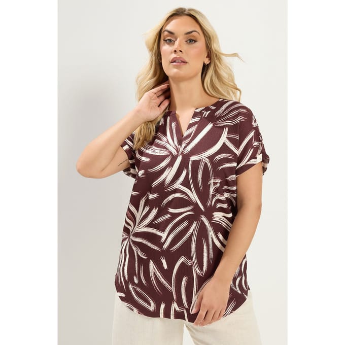Yours Chocoladebruine Blouse Met Abstracte Print Size 44
