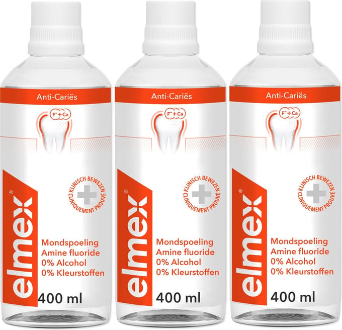 Elmex Anti-Cariës Mondwater - 3x 400 ml - Voordeelverpakking