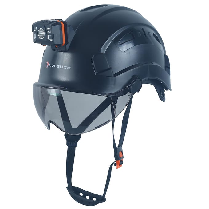 LOEBUCK Veiligheidshelm met Veiligheidsbril & LED Koplamp, Industriële Veiligheidshelm voor Bouwwerkzaamheden 53-64cm gray