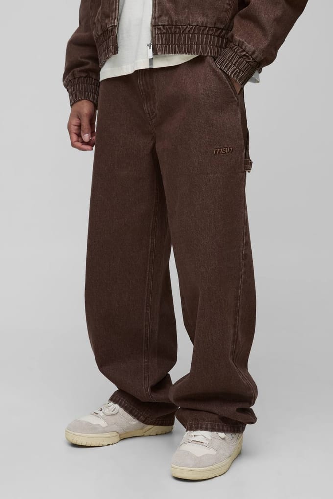 Relaxed Fit Carpenter Washed Twill Trousers | Brown | Size 52