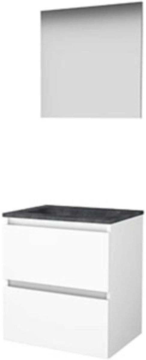 Basic-Line Basic 46 Badkamermeubelset - 60 x 46 cm - Greeploos - 2 Lades - Hardstenen Wastafel - 1 Kraangat - Spiegel - Ice White