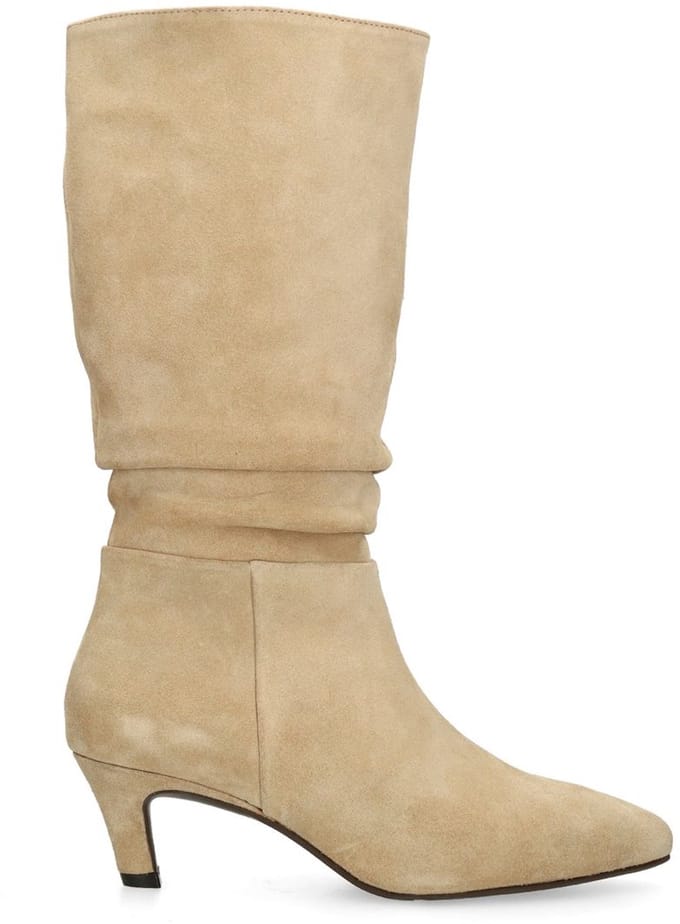 Manfield - Dames - Beige suède laarzen - Maat 41