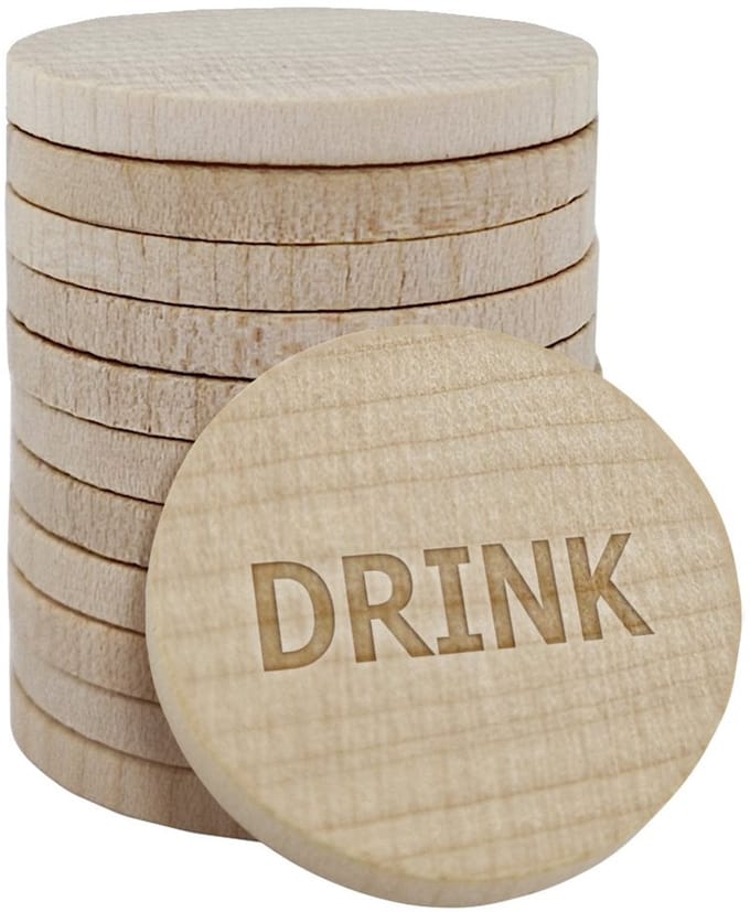 CombiCraft houten munten met gravering 'Drink' 29mm - per 100 stuks