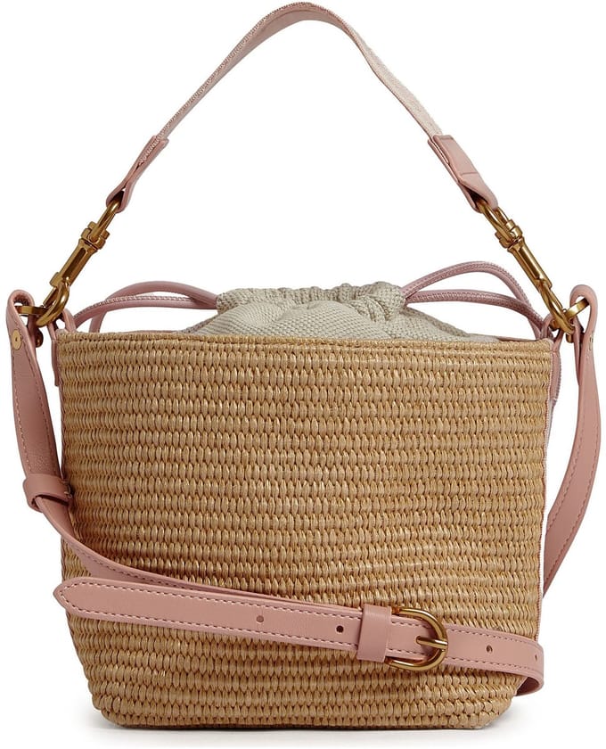 Ted Baker handtas schoudertas Raffyna Webbing Detail Raffia Small Bucket Bag Pink zalmroze