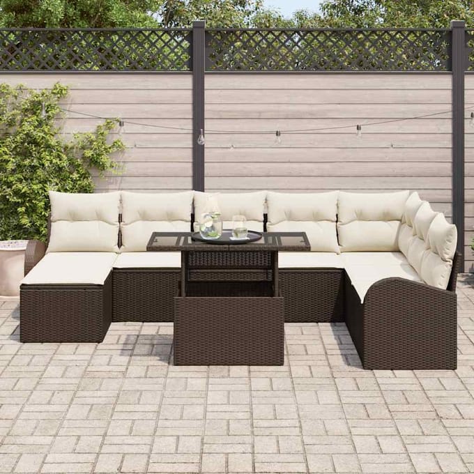 vidaXL - Tuinbank - Set - 9 - st - Bruin - Poly - rattan