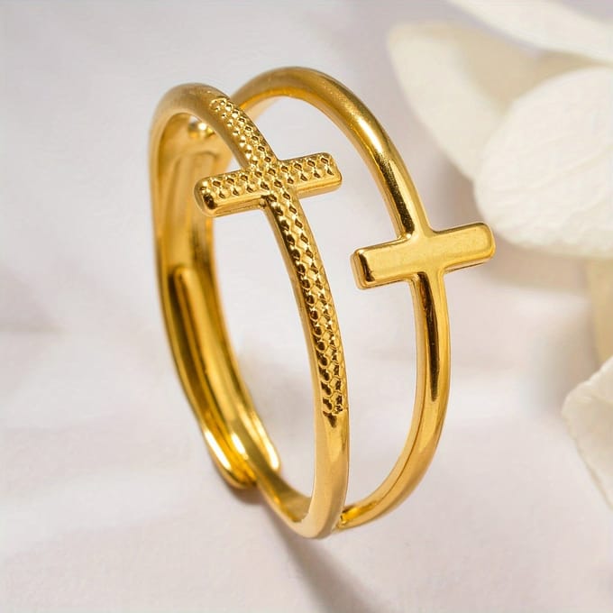 VANDAAG VERZONDEN - Ring - Kruis - Goud - Christelijk - One Size - Jezus