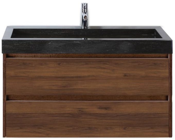 Dante Badmeubelset 100 cm - Walnoot - Wastafel Hardsteen Wit Lucca