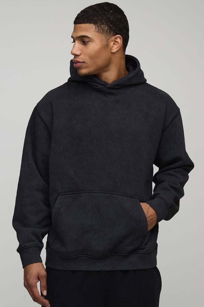 Zwarte oversized Playboy gewassen hoodie met gelicentieerde print | Washed Black | Size Medium