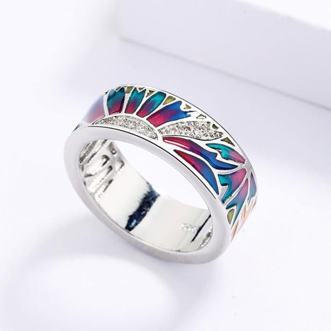 Mode Luxe 925 Zilver Blauw Epoxy Emaille Zoet En Romantisch Voor Dames Handgemaakte Ring Verjaardagsfeest Uitje Sieraden 8 wit