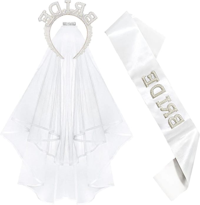 Witte Bruids Sjerp en Bruidsluier Set voor Vrijgezellenfeest, Gastcadeaus en Bruiloft Accessoires