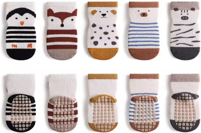 5 Paar Antislip sokken - Vosje Pinguïn Beer Hondje - 2-4 jaar