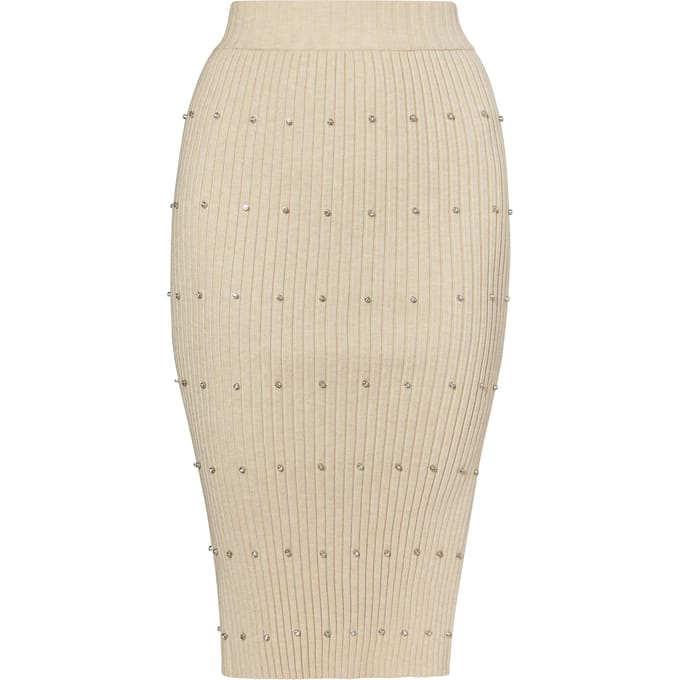 Faina Gebreide rok met strass steentjes Dames lichtbeige
