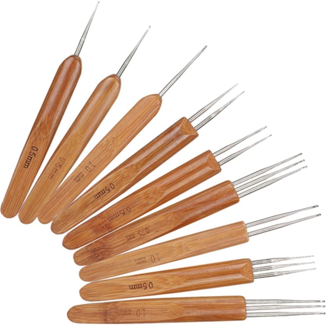 9-delige Dreadlock Haaknaald Set Enkel Dubbel 3 Bamboe Handvat Vlecht Haar Weefgereedschap brown