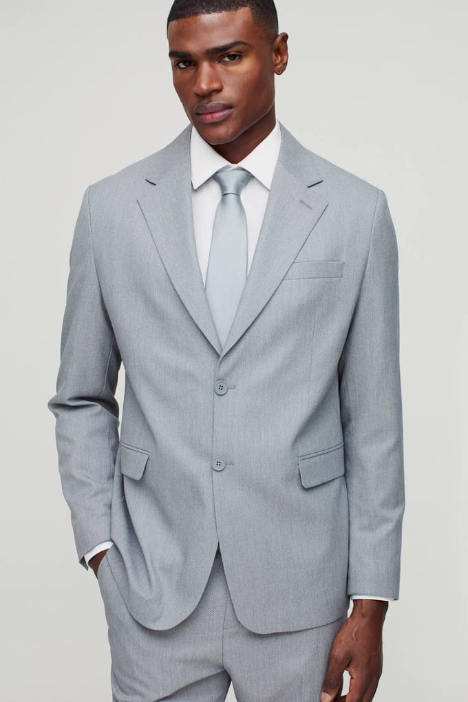 Straight Fit Stipe Textuur Blazer | Grey | Size 42
