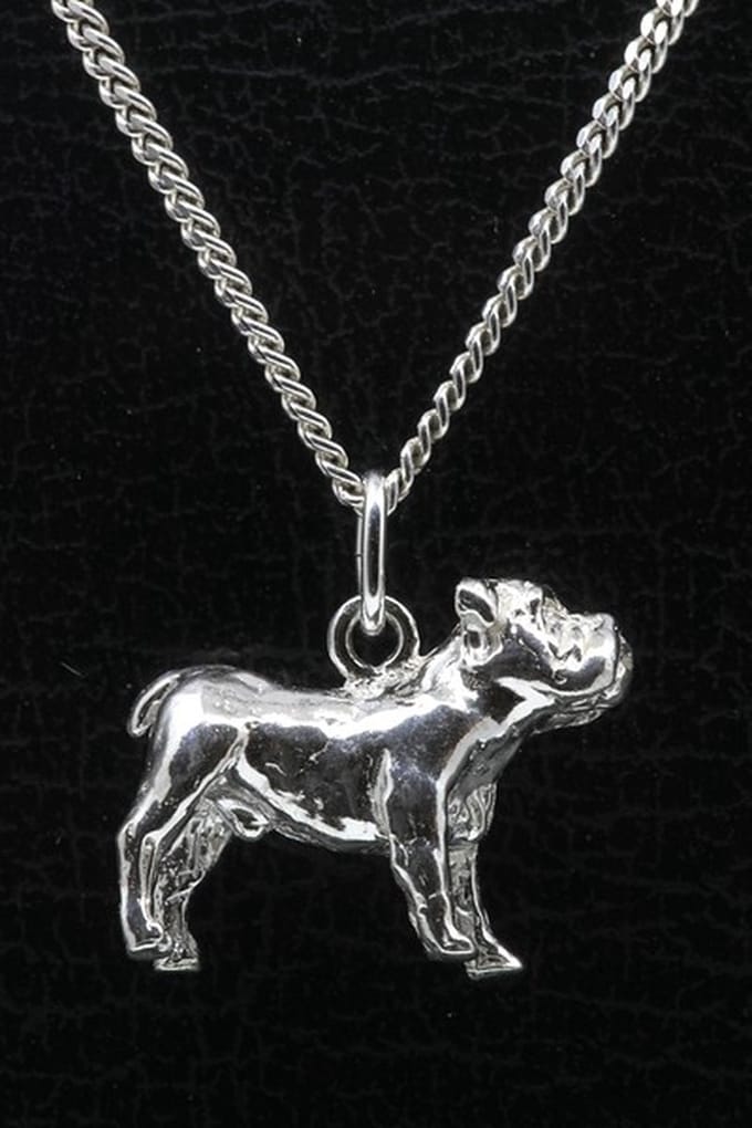 Zilveren Old english bulldog ketting hanger - groot