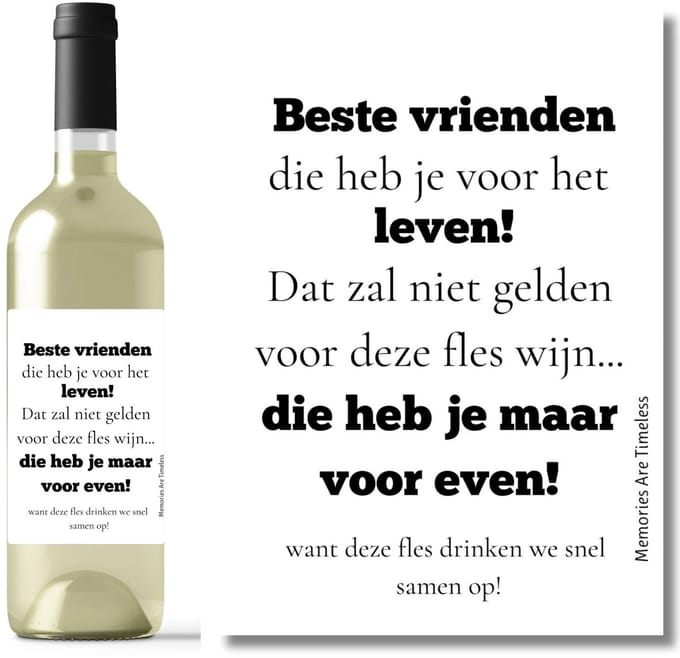 Wijnetiket Vrienden – Grappig Cadeau – Flesetiket A6 Sticker