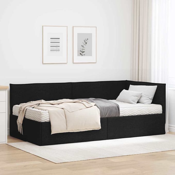 vidaXL - Hoekbedframe - met - Matras - 2 - st - Zwart - 90 - x - 190 - cm - Fluweel