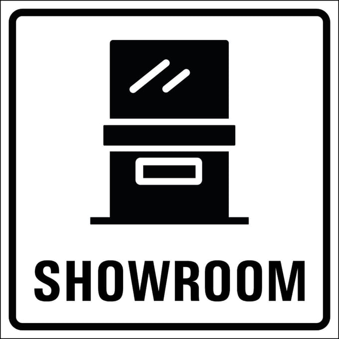 Showroom sticker, wit zwart 150 x 150 mm