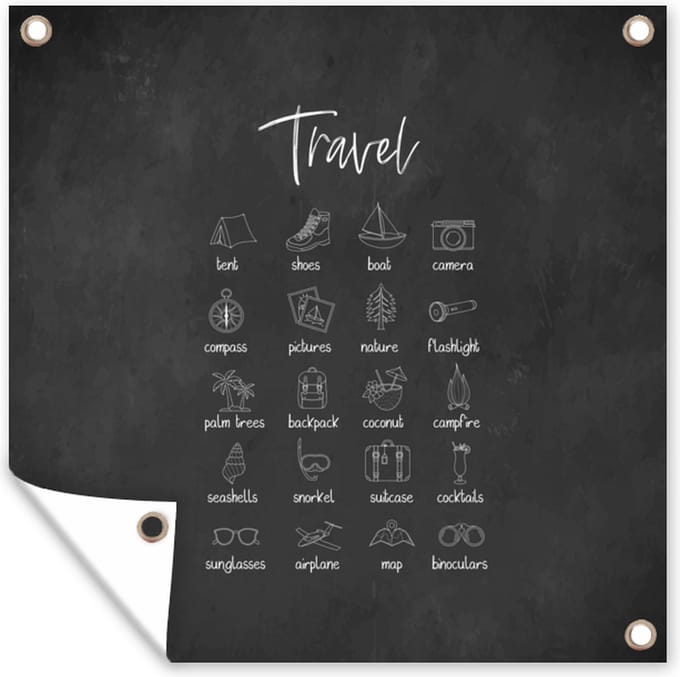 Tuindoek Spreuken - Quotes - Travel - Boot - Camera - 100x100 cm