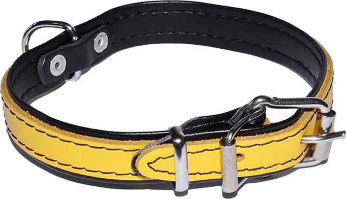 Gele leren hondenhalsband 16mm/40cm DINO