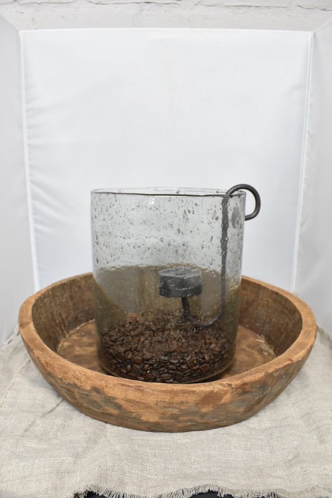 By Mooss - Windlicht Stone Ø 19 cm x 23 cm hoog - Groot windlicht glas Steenslag - Landelijk - Sober - Robuust .