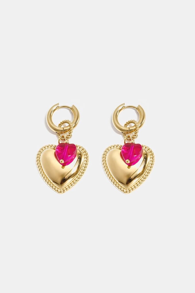 Bijoutheek Oorhangers Hart Kraal Bedel Rose Red