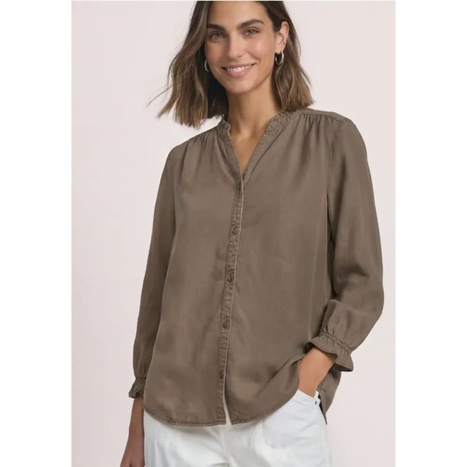 Blouse met 3/4-mouwen, split in de hals en ruches