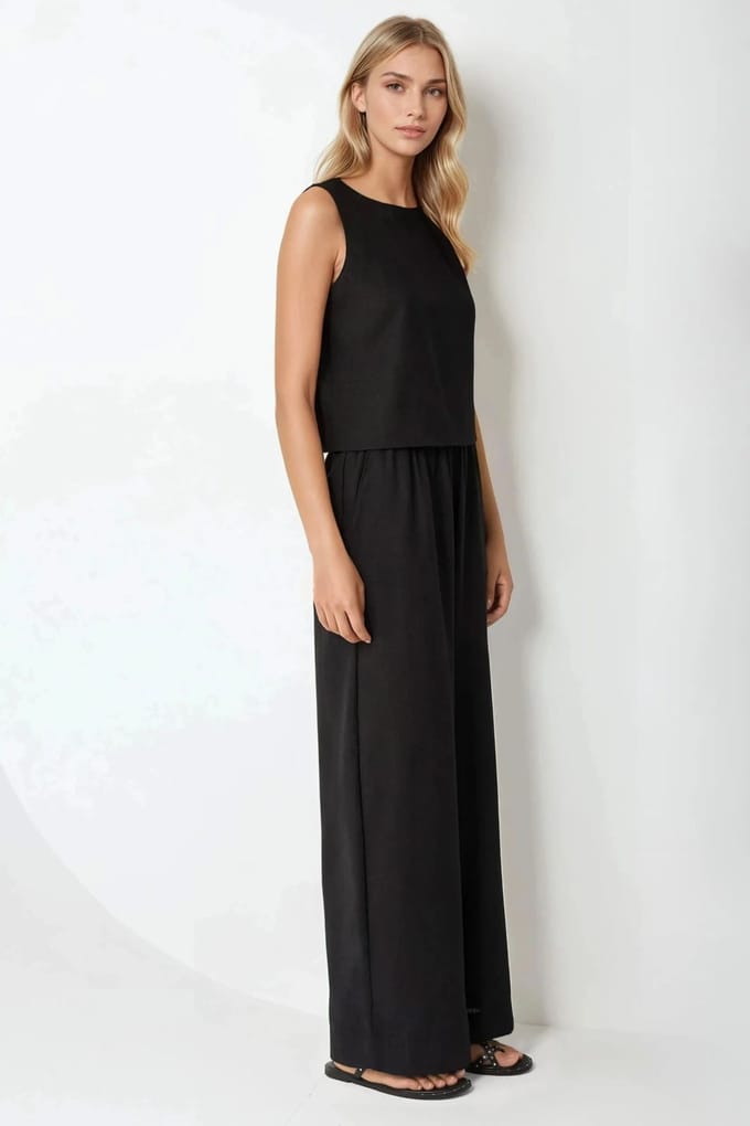 Linnen Voel Blouse & Elastische Taille Broek Tweedelige Coördinatie Set